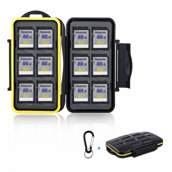 Picture of 12 Slots SD Card Case Holder, SD Card Holder SD Card Organizer SD Card Storage Water-Resistant Anti-Shock SD/SDHC/SDXC Card Holder Storage with Carabiner