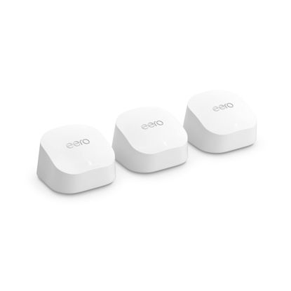 Picture of Amazon eero 6+ mesh Wi-Fi system | Fast and reliable gigabit speeds | connect 75+ devices | Coverage up to 4,500 sq. ft. | 3-pack, 2022 release