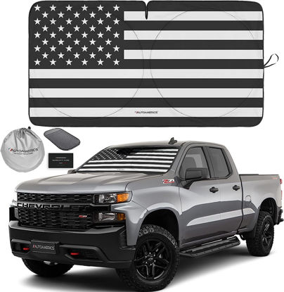 Picture of Autoamerics 1-Piece Windshield Sun Shade B&W American Flag USA Patriotic Design - Foldable Car Front Window Sunshade for Most Sedans SUV Truck - Blocks Max UV Rays and Keeps Your Vehicle Cool X-Large