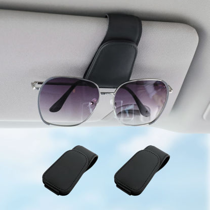 Picture of Sunglass Holder for Car Visor Sunglasses Clip Magnetic Leather Glasses Eyeglass Holder Interior Car Accessories for Woman Man -2 Packs Black