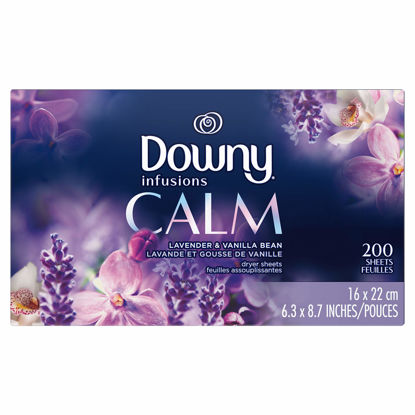 Picture of Downy Infusions Dryer Sheets Laundry Fabric Softener, Calm Scent, Lavender & Vanilla Bean, 200 Count