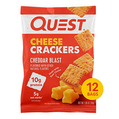 Picture of Quest Nutrition Cheese Crackers, Cheddar Blast, High Protein, Low Carb, Made with Real Cheese, 12 Count (1.06 oz bags)