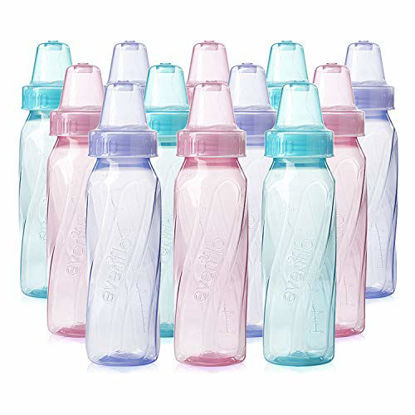 Picture of Evenflo Feeding Classic Tinted Plastic Standard Neck Bottles for Baby, Infant and Newborn, Pink/Lavender/Teal, 8 Ounce (Pack of 12)