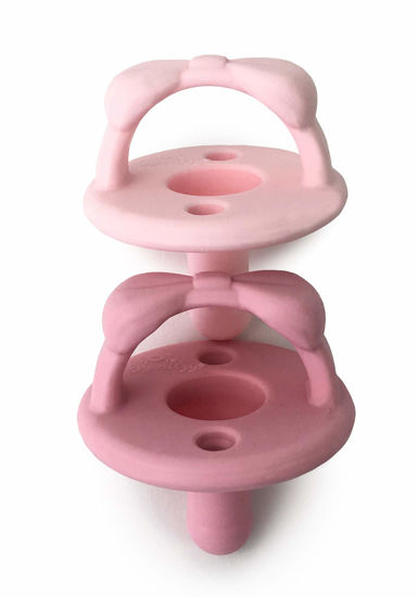 Picture of Itzy Ritzy Sweetie Soother Pacifier Set of 2 - Silicone Newborn Pacifiers with Collapsible Handle & Two Air Holes for Added Safety; Set of 2 in Light Pink & Dark Pink, Ages Newborn & Up