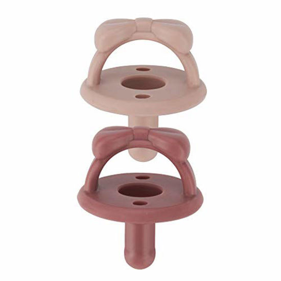 Picture of Itzy Ritzy Sweetie Soother Pacifier Set of 2 - Silicone Newborn Pacifiers with Collapsible Handle & Two Air Holes for Added Safety; Set of 2 in Clay & Rosewood, Ages Newborn & Up