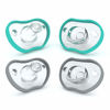 Picture of Nanobebe Baby Pacifiers 0-3 Month - Orthodontic, Curves Comfortably with Face Contour, Award Winning for Breastfeeding Babies, 100% Silicone - BPA Free. Baby Registry Gift 4pk,Teal/Grey