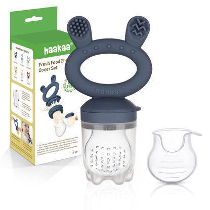 Picture of Haakaa Baby Fruit Food Feeder Pacifier | Milk Frozen Set | Silicone Feeder and Teether for Infant Safely Self Feeding, BPA Free Teething Relief Toy (Steel Blue)