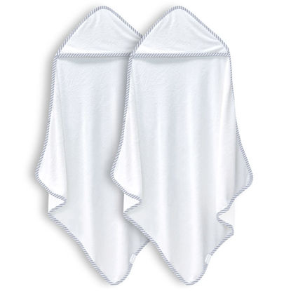 Picture of BAMBOO QUEEN 2 Pack Bamboo Baby Bath Towel - Ultra Absorbent - Ultra Soft Hooded Towels for Kids - X Large Size for 0-7 Yrs (White and Stripe, 37.5 x 37.5 Inch)