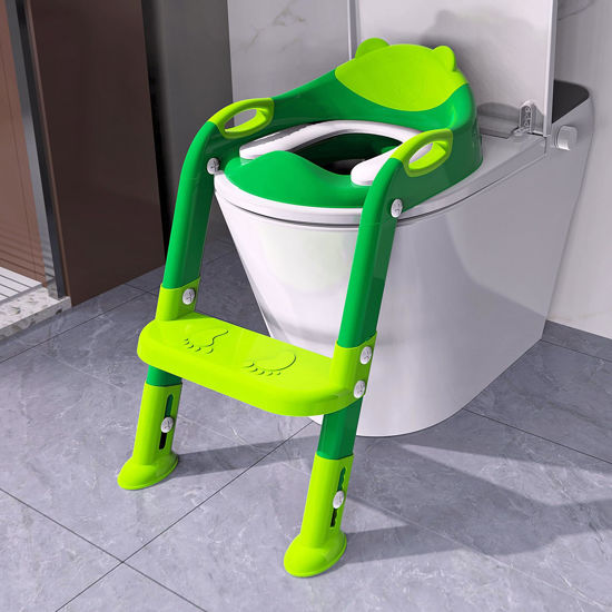 Picture of Toilet Potty Training Seat with Step Stool Ladder for Boys and Girls,Sturdy Potty Ladder with Soft Padded Cushion for Toddlers,Toddler Toilet Training Seat(Shrek Green)