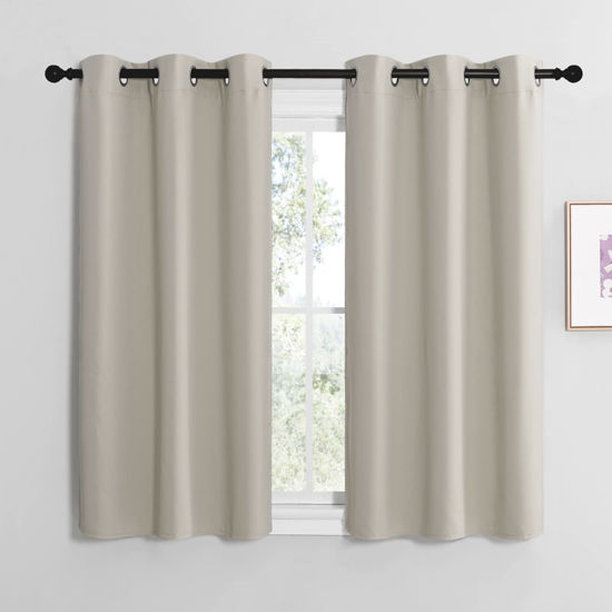 Picture of NICETOWN Kitchen Curtains for Decoration, Thermal Insulated Grommet Room Darkening Draperies/Panels for Laundry (Natural, 2 Panels, W42 x L48 inches)