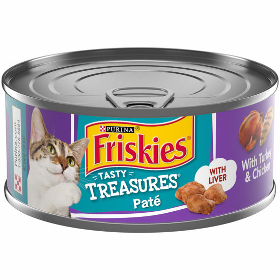 Picture of Purina Friskies Pate Wet Cat Food, Tasty Treasures With Liver, Turkey & Chicken - (24) 5.5 oz. Cans