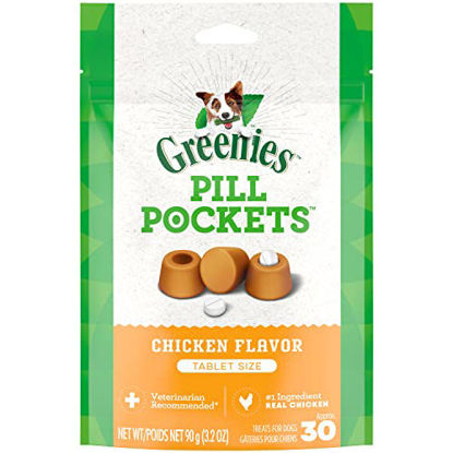 Picture of GREENIES PILL POCKETS for Dogs Tablet Size Natural Soft Dog Treats, Chicken Flavor, 3.2 oz. Pack (30 Treats)