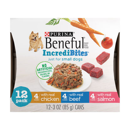 Picture of Purina Beneful Small Breed Wet Dog Food Variety Pack, IncrediBites With Real Beef, Chicken or Salmon - (2 Packs of 12) 3 oz. Cans