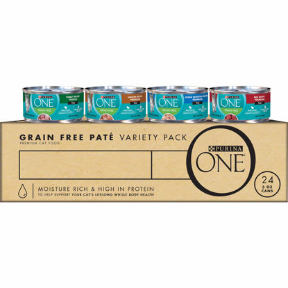 Picture of Purina ONE High Protein, Grain Free Pate Wet Cat Food Variety Pack, Grain Free Formula - (24) 3 oz. Cans