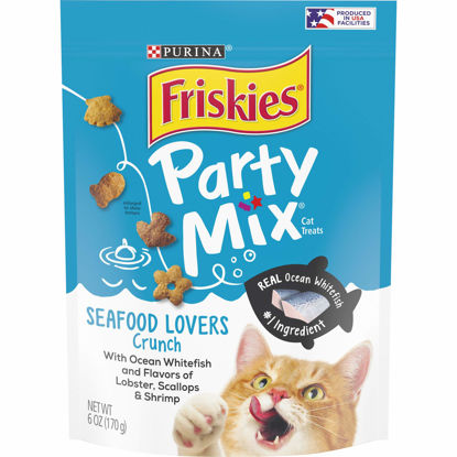 Picture of Purina Friskies Made in USA Facilities Cat Treats, Party Mix Seafood Lovers Crunch - (6) 6 oz. Pouches