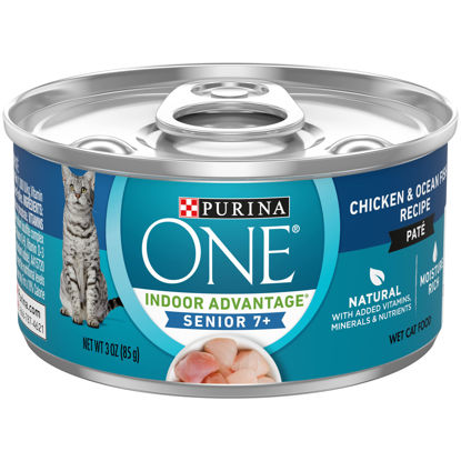 Picture of Purina ONE Grain Free, Natural Senior Pate Wet Cat Food, Vibrant Maturity 7+ Chicken & Ocean Whitefish Recipe - (24) 3 oz. Pull-Top Cans