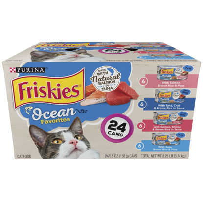 Picture of Purina Friskies Ocean Favorites Wet Cat Food Pate and Meaty Bits Variety Pack With Salmon and Tuna - (24) 5.5 oz. Cans