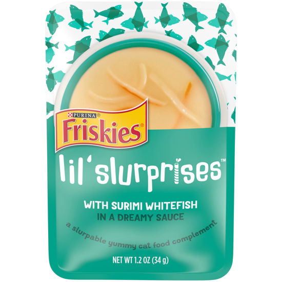 Picture of Friskies Purina Friskies Cat Food Complement, Lil’ Slurprises With Surimi Whitefish Lickable Cat Treats - (16) 1.2 oz. Pouches