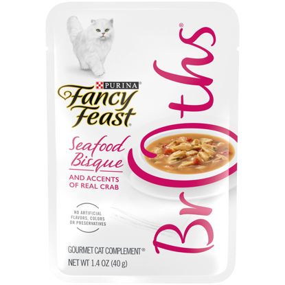 Picture of Purina Fancy Feast Grain Free Cat Food Complements, Broths Seafood Bisque & Accents of Real Crab - (16) 1.4 oz. Pouches