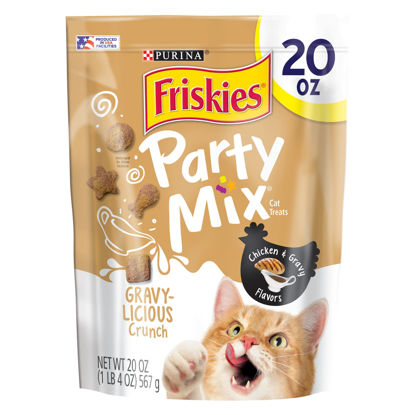 Picture of Purina Friskies Made in USA Facilities Cat Treats, Party Mix Crunch Gravylicious Chicken & Gravy Flavors - 20 oz. Pouch