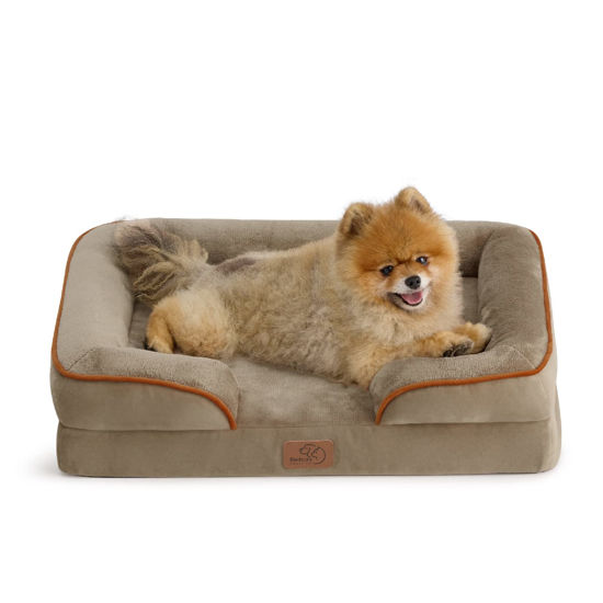 Picture of Bedsure Small Orthopedic Dog Bed, Bolster Dog Beds for Small Dogs - Foam Sofa with Removable Washable Cover, Waterproof Lining and Nonskid Bottom Couch, Hazel