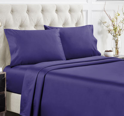 Picture of California Design Den 100% Cotton Sheets, Soft 4-Pc Queen Sheet Set, Cooling Sheets for Queen Size Bed, Deep Pockets, 400 Thread Count Sateen, Bedding Sheets & Pillowcases, Queen Sheets (Dark Purple)