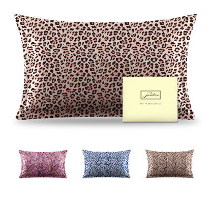 Picture of Mulberry Silk Pillowcase for Hair and Skin Standard Size Leopard Print Silk Pillow Cases with Zipper Soft Breathable Smooth Cooling Silk Pillow Covers for Sleeping (Taupe Leopard, 20"X 26",1Pcs)