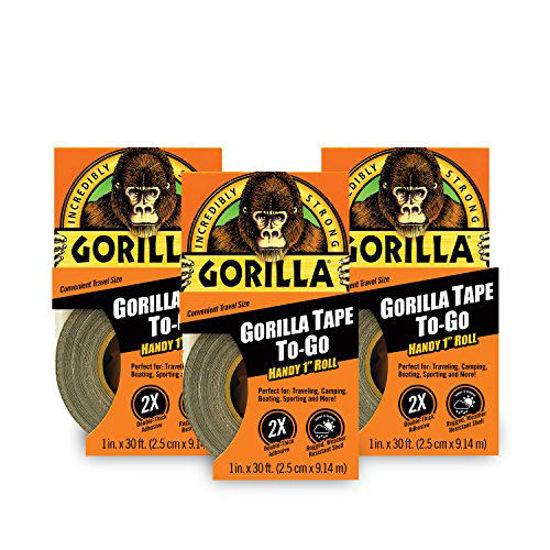 Picture of Gorilla Tape, Mini Duct Tape to-Go, 1" x 10 yd Travel Size, Black, (Pack of 3)