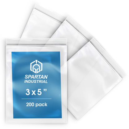 Picture of Spartan Industrial - 3” X 5” (200 Count) 2 Mil Clear Reclosable Zip Plastic Poly Bags with Resealable Lock Seal Zipper