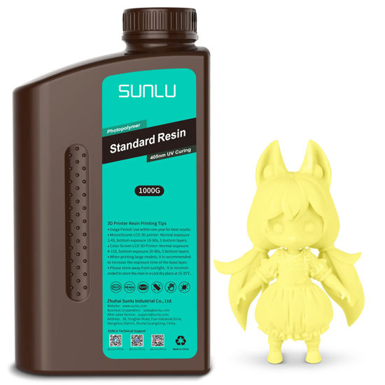 Picture of SUNLU 3D Printer Resin 1kg, Fast Curing Standard 3D Resin for LCD DLP SLA 3D Printers, 395 to 405nm UV Curing 3D Printing Liquid Photopolymer Resin, Low Shrinkage High Precision, Macaron Lemon Yellow