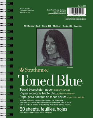 Picture of Strathmore 400 Series Sketch Paper Pad, Toned Blue, Side Wire Bound, 5.5x8.5 inch, 50 Sheets (80lb/118g) - Artist Sketchbook for Adults and Students - Graphite, Charcoal, Pencil, Colored Pencil