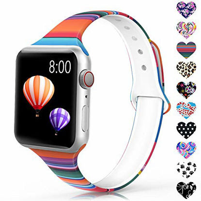 Picture of Sunnywoo Sport Band Compatible with Apple Watch 38mm 40mm 42mm 44mm, Narrow Soft Fadeless Floral Silicone Slim Thin Replacement Wristband for iWatch Series 4/3/2/1 Women Men