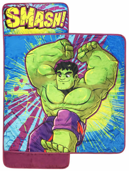 Picture of Jay Franco Marvel Super Hero Adventures Hulk Smash Nap Mat - Built-in Pillow and Blanket - Super Soft Microfiber Kids'/Toddler/Children's Bedding, Ages 3-5