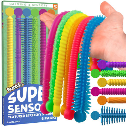 Picture of BUNMO Super Sensory Stretchy Strings 6pk | Calming & Textured Monkey Stretch Noodles | Sensory Toys for Autistic Children | Stress Relief & Anxiety Toys for Kids | Hours of Fun for Kids