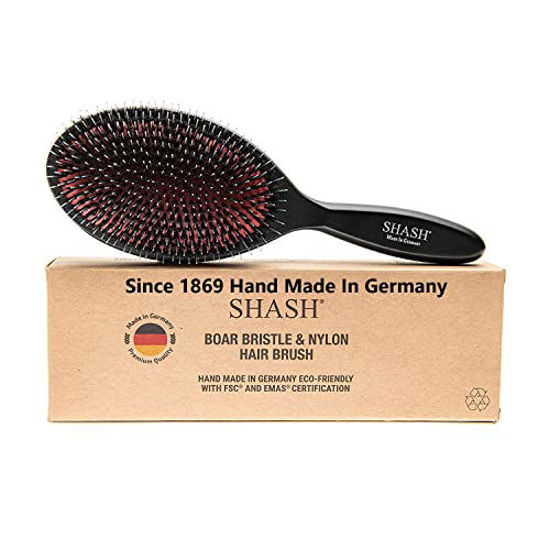 Picture of Since 1869 Hand Made In Germany - Nylon Boar Bristle Brush Suitable For Normal to Thick Hair - Gently Detangles, No Pulling or Split Ends - Softens and Improves Hair Texture, Stimulates Scalp (Large)