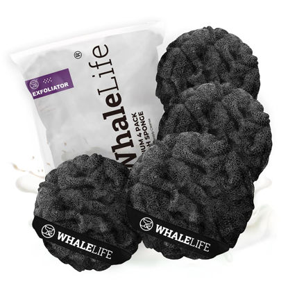 Picture of Loofah Sponge Bath Sponge for Women Men 4 Pack (Black Rough Surface)