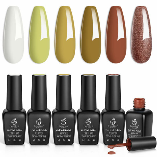 Picture of Beetles Gel Nail Polish Set 2023 Spring Summer Colors -6 PCS Garden Glade Eucalyptus Green Brown Glitter Holiday Gel Polish Kit Yellow Green Nail Art Soak Off UV Nail Gel Polish DIY Manicure Kits