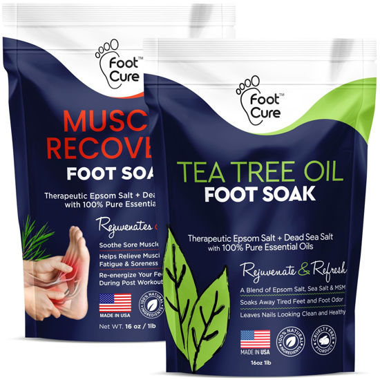 Picture of Tea Tree Oil & Muscle Relief Foot Soak with Epsom Salts - All Natural Salts for Post Workout Recovery - Softens Calluses - Soothes Sore & Tired Feet, Foot Odor Scent, Spa Pedicure Made in USA - 16oz (Pack of 2)