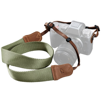 Picture of Light Green Camera Strap - Double Layer top-grain Cowhide Ends,1.5"Wide Pure Cotton Woven Camera Strap,Adjustable Universal Neck & Shoulder Strap for All DSLR Cameras,Great Gift for Photographers