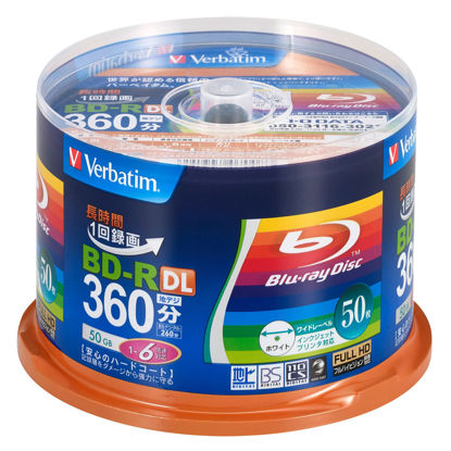 Picture of Verbatim VBR260RP50SV1 Single Recording Blu-ray Disc, BD-R, 50 GB, 50 Sheets, White Printable, Single Sided, 2 Layer, 1-6x Speed