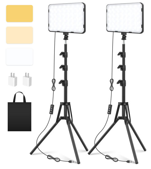 Picture of 2 Pack LED Video Photography Lighting Kit with 62.99'' Tripod Stand, Unicucp 2500-8500K Dimmable Studio Streaming Light for Video Recording Filming, Live Game YouTube, Portrait Shooting, USB Charger