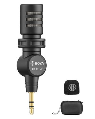 Picture of BOYA BY-M100 Mini Camera Microphone 3.5mm TRS Omnidirectional Microphone with Windscreen for GoPro DSLR Cameras Camcorder Audio Recorder