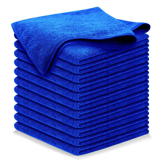 Picture of USANOOKS Microfiber Cleaning Cloth - 12Pcs (16x16 in) High Performance - 1200 Washes, Ultra Absorbent Weave Trap Grime & Liquid for Streak-Free Mirror Shine, Scratch Proof & Lint Free Cloth - (Blue)