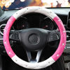 Picture of YOGURTCK Cute Diamond Soft Leather Anti-Slip Steering Wheel Cover with Bling Bling Crystal Rhinestones, Universal 15 Inch for Women Girls, Fit Vehicles, Sedans, SUVs, Vans, Trucks - Hot Pink and White