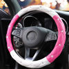 Picture of YOGURTCK Cute Diamond Soft Leather Anti-Slip Steering Wheel Cover with Bling Bling Crystal Rhinestones, Universal 15 Inch for Women Girls, Fit Vehicles, Sedans, SUVs, Vans, Trucks - Hot Pink and White