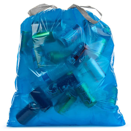 Picture of AmazonCommercial 13 Gallon Blue Recycling Bags /w Drawstrings - 0.7 MIL - 45 Count