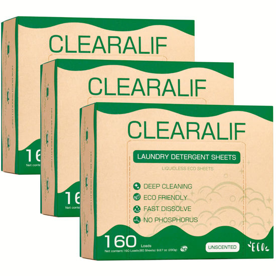 Picture of CLEARALIF Laundry Detergent Sheets (480 Loads), Unscented,Great For Travel, Apartments, Dorms, Laundry Detergent Strips Eco Friendly & Hypoallergenic (Pack of 3)