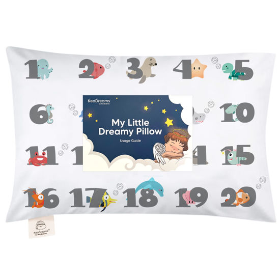 Picture of Toddler Pillow with Pillowcase - 13x18 My Little Dreamy Pillow, Organic Cotton Toddler Pillows for Sleeping, Kids Pillow, Travel Pillows, Mini Pillow, Nursery Pillow, Toddler Bed Pillow (Kea123)