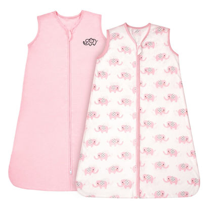 Picture of TILLYOU Sleep Sack - Cotton Wearable Blanket Baby 2-Pack Set, Fits Babies Age 6-12 Months, Pink Elephant