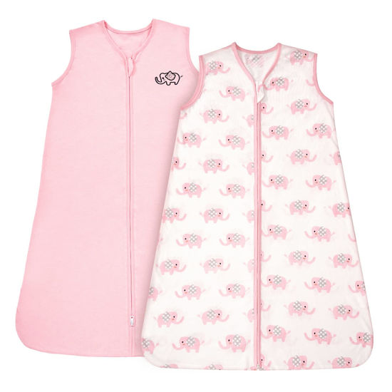 Picture of TILLYOU Sleep Sack - Cotton Wearable Blanket Baby 2-Pack Set, Fits Babies Age 6-12 Months, Pink Elephant